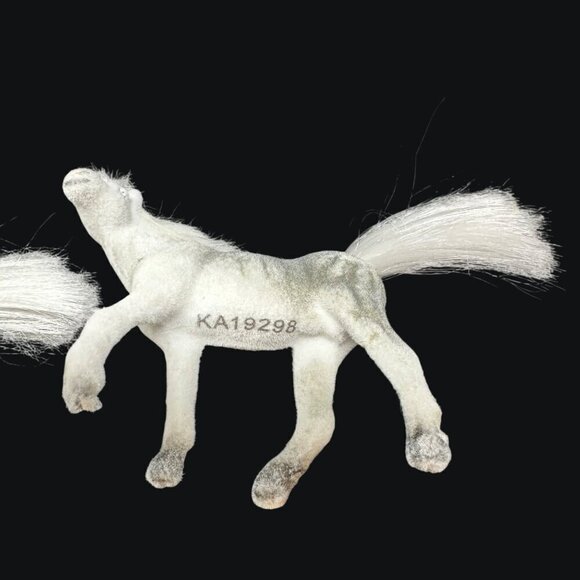 Vintage White Flocked Pony Fur Mane Tail 3in Miniature Horse Toy Fuzzy White - Picture 7 of 14